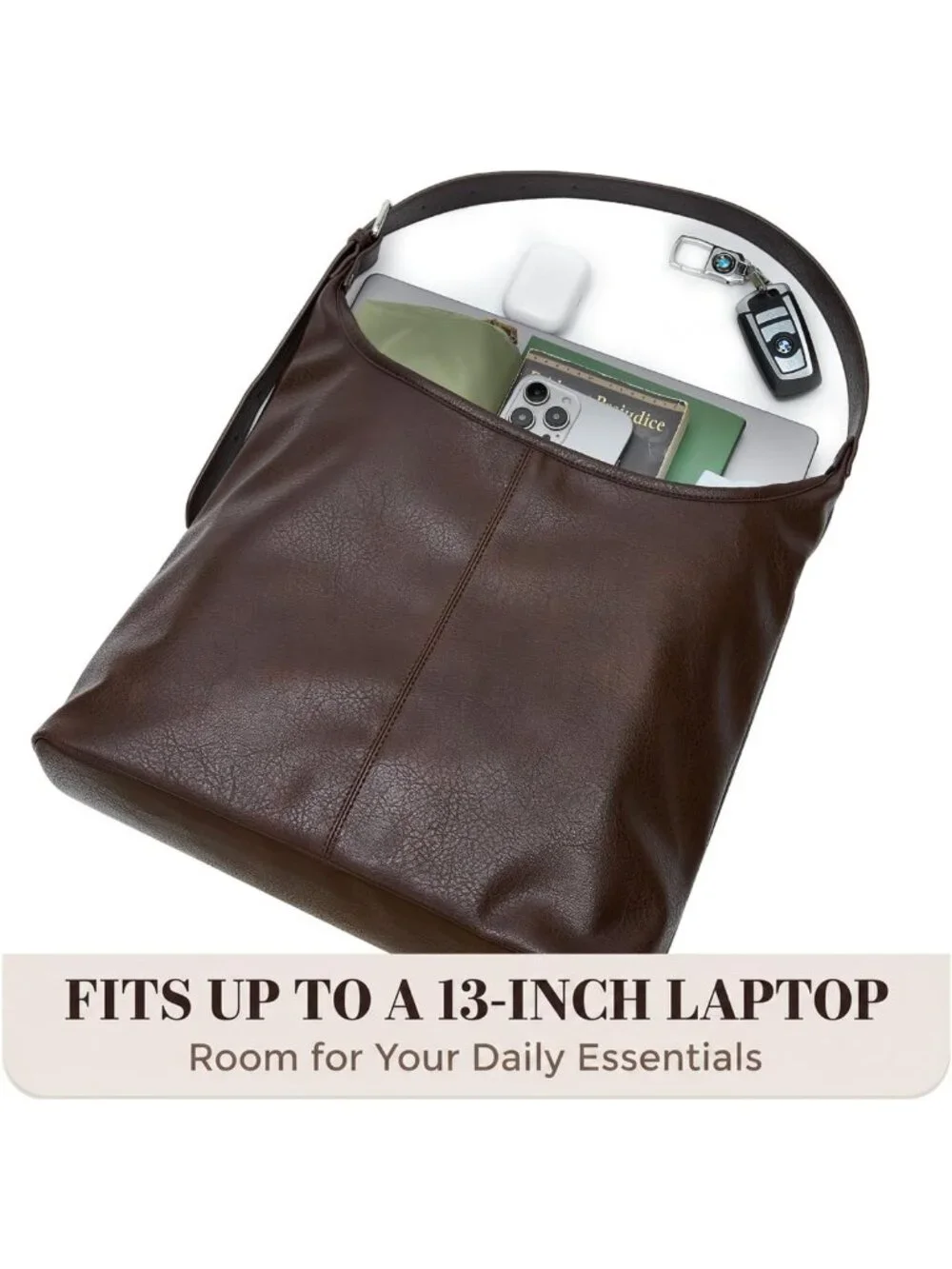 Vegan Leather Slouchy Hobo Bag for Women, Stylish Shoulder Tote with Pouch
